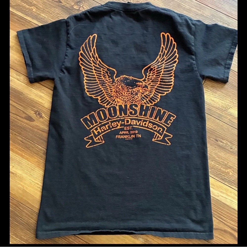 Harley Davidson Moonshine Franklin TN T-Shirt Black Eagle Graphic Sz Small - Picture 3 of 9